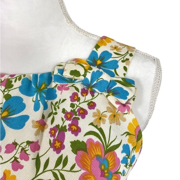 Vintage 60s David Crystal Floral Dress Suit Set S Ivory Pink Blue Yellow Green - Picture 10 of 13